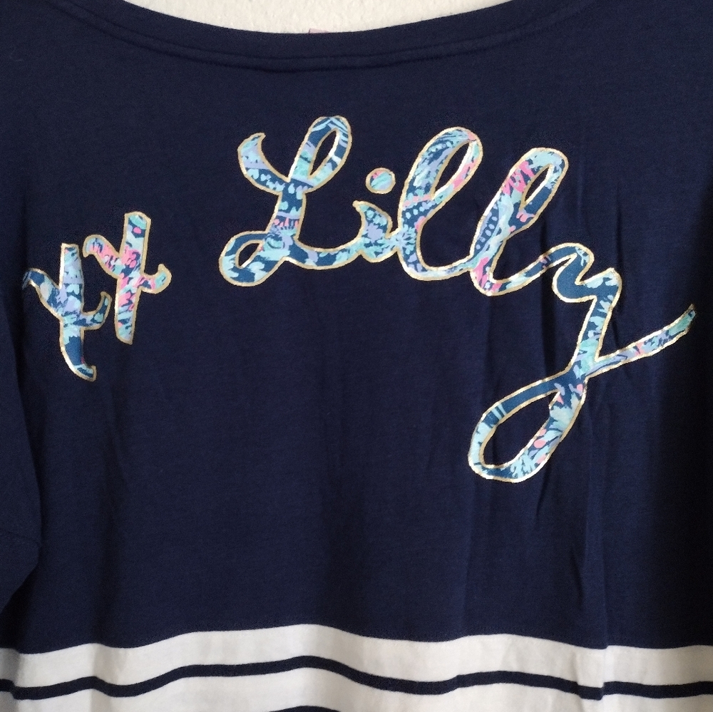 Lilly Pulitzer navy striped lobster tropical top pima cotton blend size Small - Picture 10 of 12